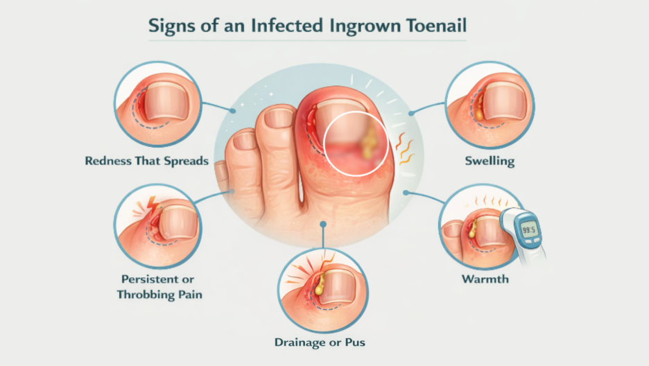 signs of an infected ingrown toenail