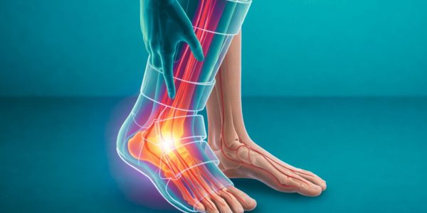 Illustration showing nerve pain in the foot after surgery, highlighting signs of nerve damage in foot after surgery